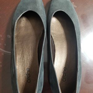 Arche LN Metallic Gold Grey Nubuck Leather Slip On Comfort Flats